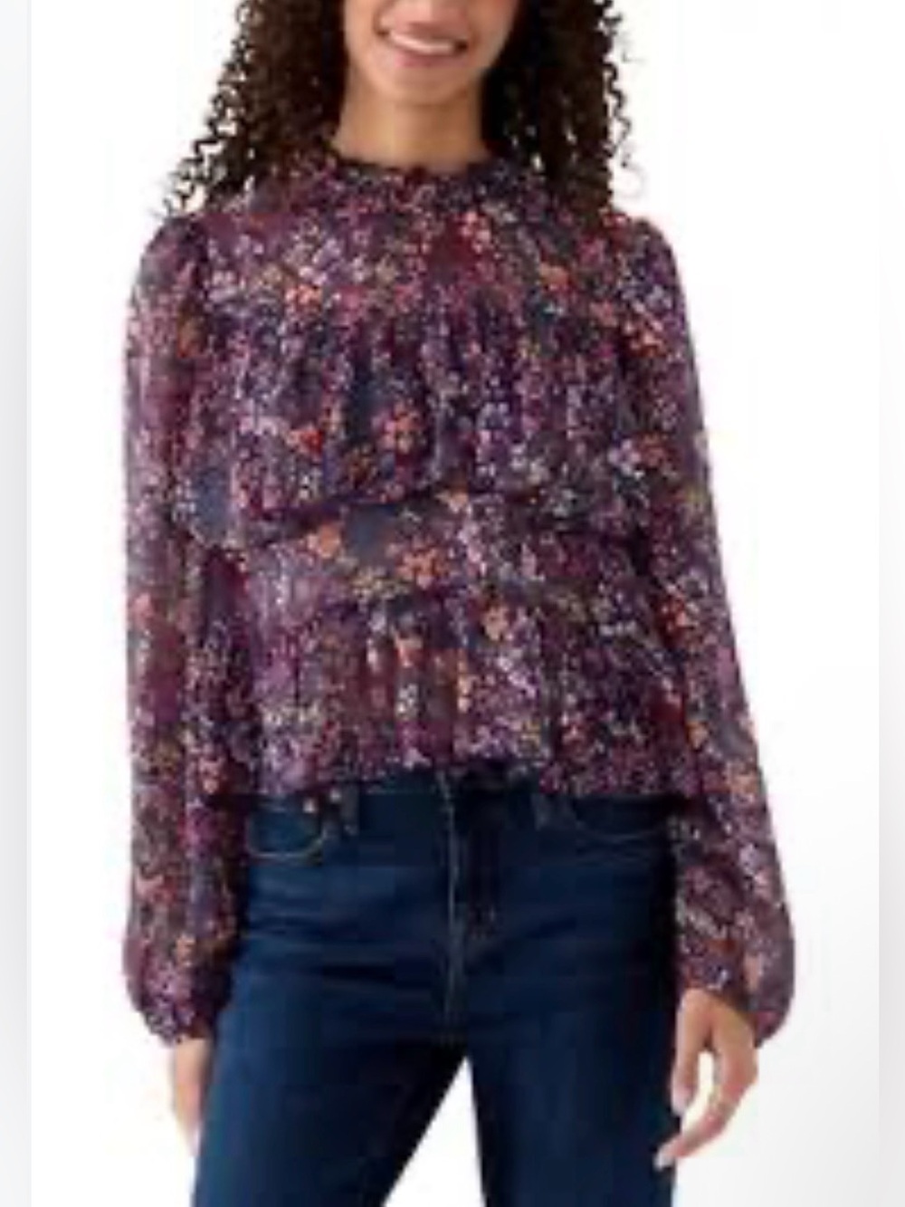 Oak & Trellis Floral Ruffle Long-Sleeve Blouse. Size Small. NWT